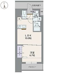 セルビシオ 1Kの間取図画像