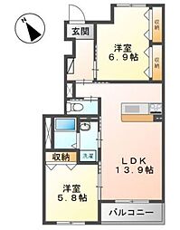 ル・リアン 2LDKの間取図画像