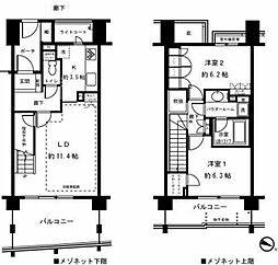 ヒルズガーディアム青葉・江田 2LDKの間取図画像
