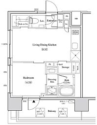 ザ・パークハビオ代々木 3階1LDKの間取り