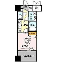 トリオマーレ蔵前 11階1Kの間取り