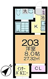 シーロ松戸 1Kの間取図画像