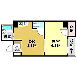 上町シティガーデン 1DKの間取図画像