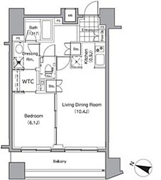 パークハビオ赤坂氷川町 5階1LDKの間取り