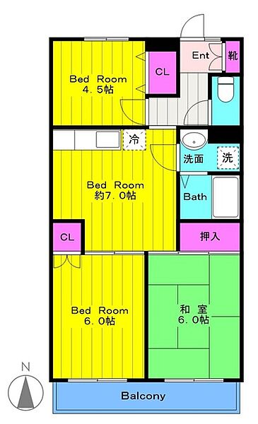 エンゼルハイツ（稲田堤） 102｜神奈川県川崎市多摩区菅北浦２丁目(賃貸マンション3DK・1階・53.35㎡)の写真 その2