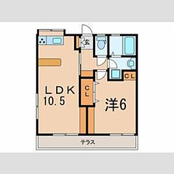コンフォートテラスArai・B 1階1LDKの間取り