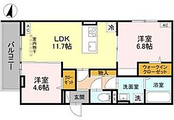 (仮称)D-ROOM南越谷3丁目PJ IV 2LDKの間取図画像