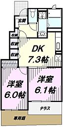 プリムラK・M 2DKの間取図画像