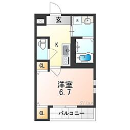 フジパレス住吉東 1Kの間取図画像