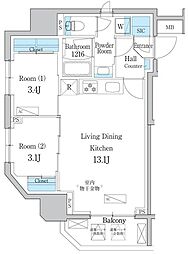 デュオフラッツ浅草田原町ネスト 2LDKの間取図画像