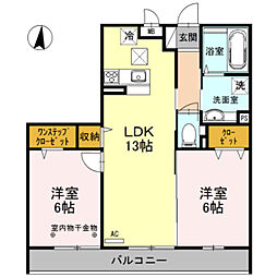 クレスト川口 2LDKの間取図画像