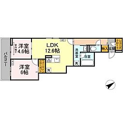 川崎市多摩区生田1丁目アパート 2LDKの間取図画像