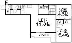 ラモーナ出口 2LDKの間取図画像