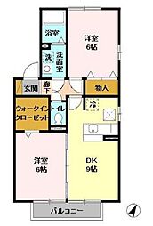 トレグラースB 2DKの間取図画像