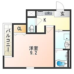 フジパレス河内花園5番館 1Kの間取図画像