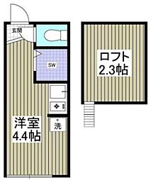 アーバンプレイス沼袋B棟 2階ワンルームの間取り