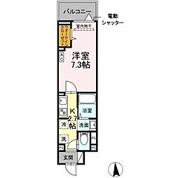 クレール緑 2階1Kの間取り