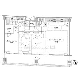 虎ノ門ヒルズレジデンス 40階2LDKの間取り