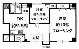 梅田コーポ 2DKの間取図画像