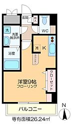 スコラタワー 4階ワンルームの間取り