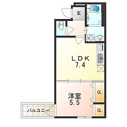 フジパレス津門中央公園1番館 1DKの間取図画像