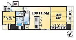 リーガル神戸三宮フラワーロード 2LDKの間取図画像