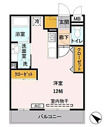 I.ヴィレッジWEST ワンルームの間取図画像