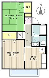 クレセント　B 2階2DKの間取り