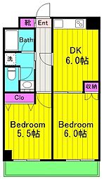 ア・ボートルサンテ東館 2DKの間取図画像