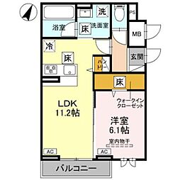 オークヒル上町 1LDKの間取図画像