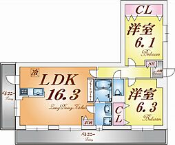 ワコーレヴィアーノ須磨天神町 2LDKの間取図画像