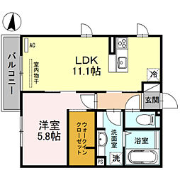 サンドミール高瀬 1LDKの間取図画像