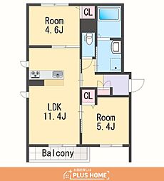 (仮称) ベレオ茶屋ノ丁 2LDKの間取図画像