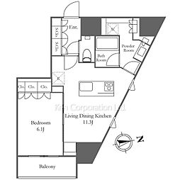 ザ・パークハビオ麻布十番 1LDKの間取図画像