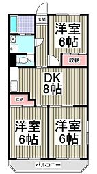 風見鶏グランドハイツ2 3DKの間取図画像