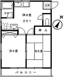 第2コーポけやき 2DKの間取図画像