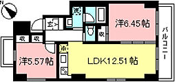 グレースマンション中河原 2LDKの間取図画像