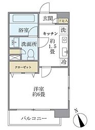 エコロジー白山レジデンス 3階1Kの間取り