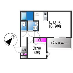 (仮称)ジーメゾン西湊ベルジュール 1LDKの間取図画像