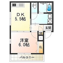 グリッター清水丘 1DKの間取図画像