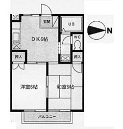 ハイツ三村 2DKの間取図画像