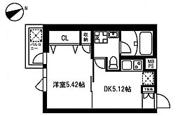 グランドソレイユVIII 4階1DKの間取り