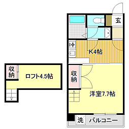 コーポ西村2 1Kの間取図画像