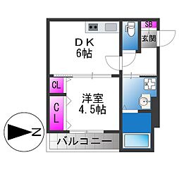 イリスコート今福南 1DKの間取図画像