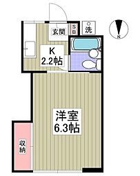 プラウ鳩ヶ谷 1Kの間取図画像