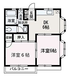 エスポワールミハラ 2DKの間取図画像