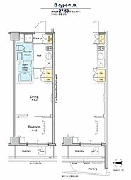 プラウドフラット品川大井町 1DKの間取図画像