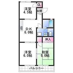 セジュールヒガシ 3DKの間取図画像