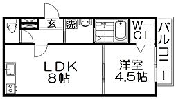 枚方市津田駅前1丁目アパート 1LDKの間取図画像