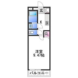 フジパレス太田 1Kの間取図画像